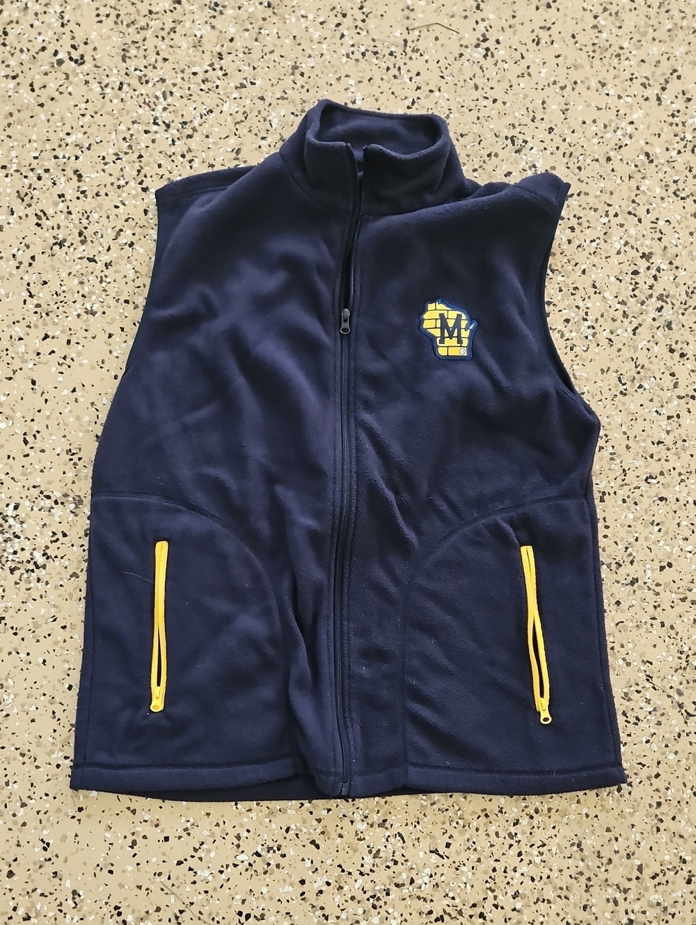 Mens Brewers Navy Fleece Vest with Yellow Accents - XL